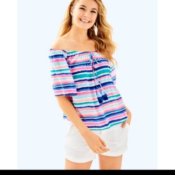 Lilly Pulitzer Sain Striped Off the Shoulder Top - Picture 1 of 10
